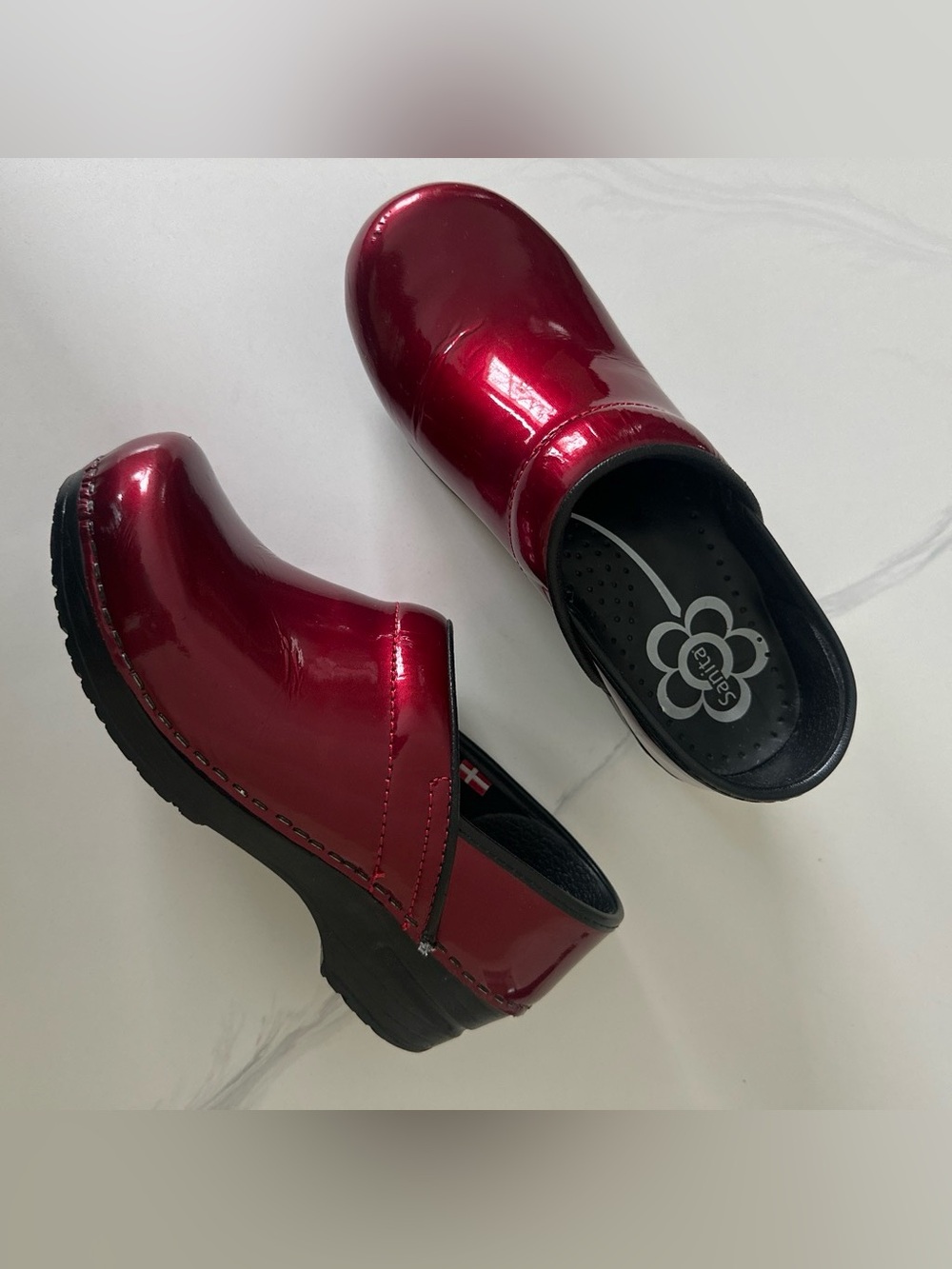 Sanita Women's Red Patent Leather Clog - Comfort Slip-On